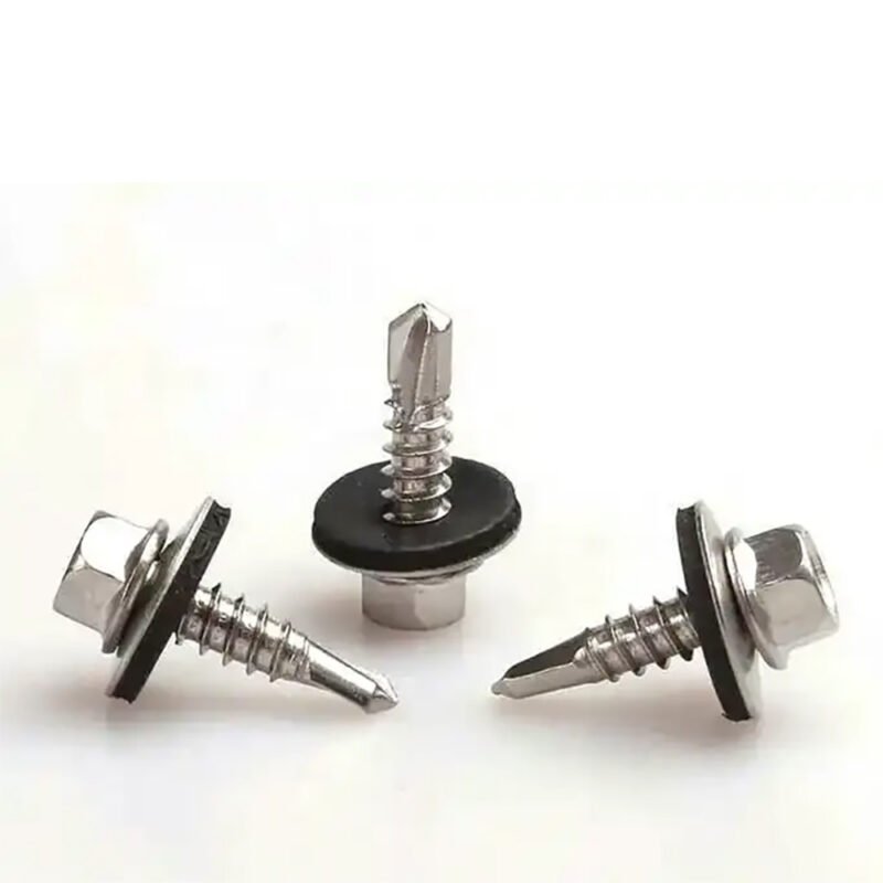 DIN7504 stainless steel self-drilling screw with hex washer head and EPDM bonded washer 3