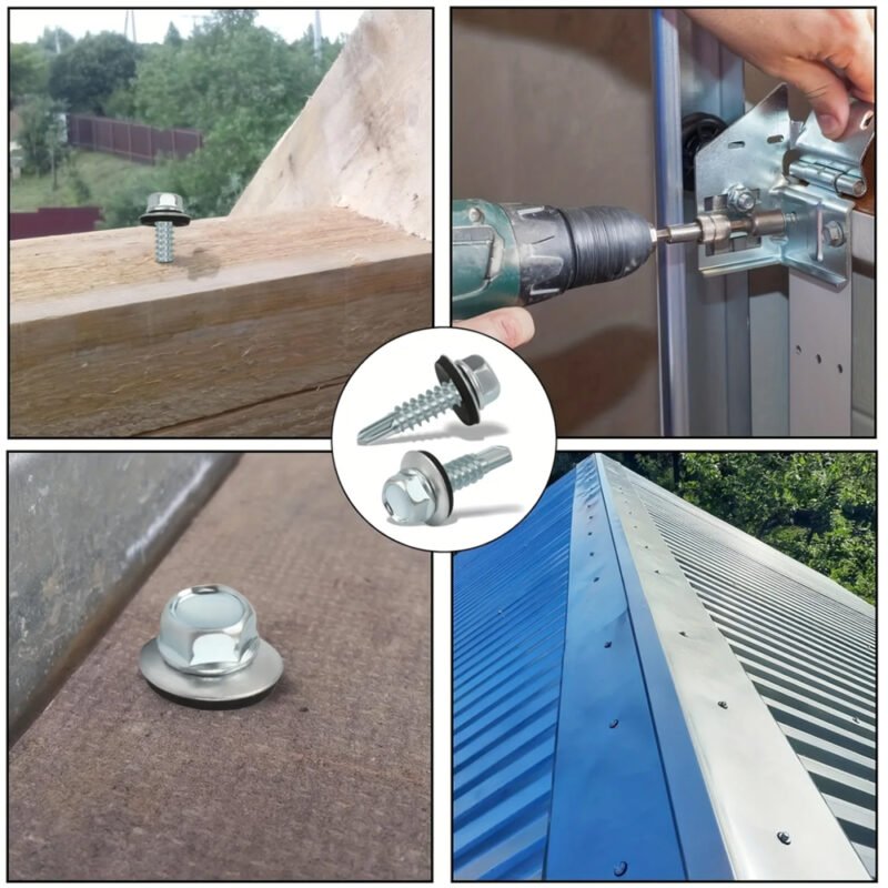 DIN7504 stainless steel self-drilling screw with hex washer head and EPDM bonded washer 2