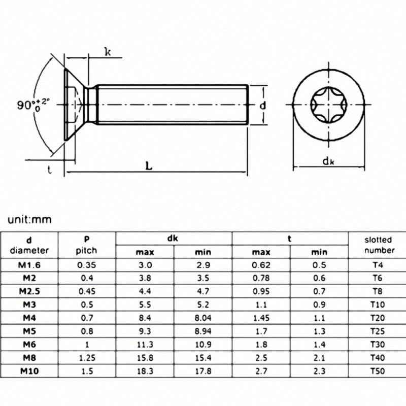 Flat Countersunk Torx Head Machine Screw