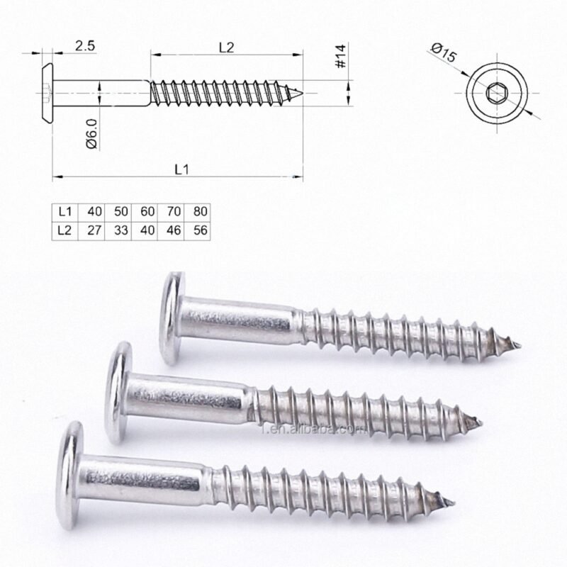 Flat Head Inverted Edge Hexagon Wood Screw