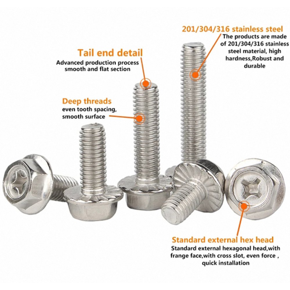 Hex Washer Head Cross recessed Serrated Flange Head Bolts