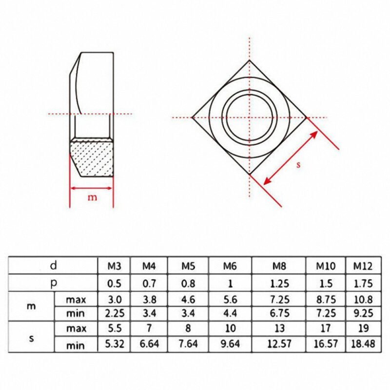 Stainless Steel Square Thin Nut for Bolt