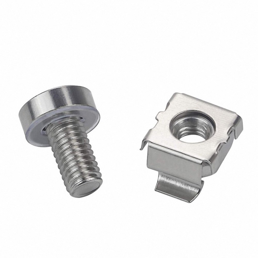 Stainless Steel Cage Nut holding a Zinc Plated Square Nut with Mounting Screw
