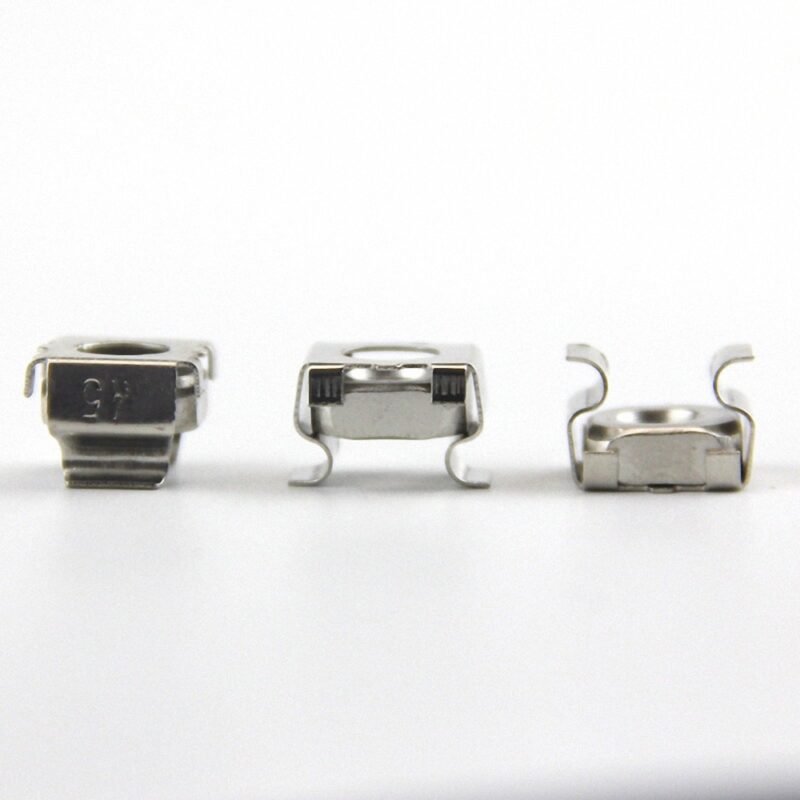 Stainless Steel Cage Nut holding a Zinc Plated Square Nut with Mounting Screw