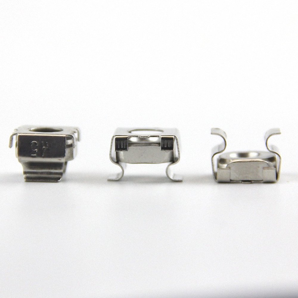 Stainless Steel Cage Nut holding a Zinc Plated Square Nut with Mounting Screw
