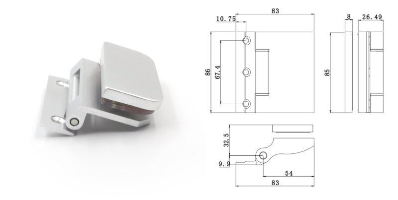 .01 Frameless Aluminum Pivot Shower Hinge For Bathroom Glass Door