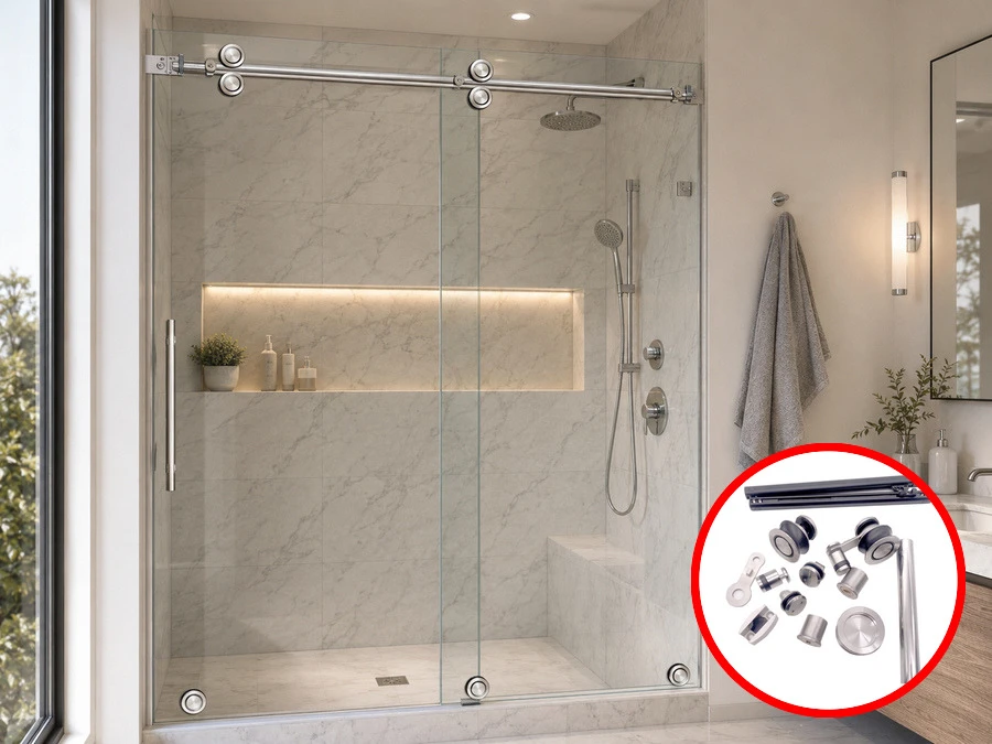 Sliding glass door hardware for shower room and interior glass doors
