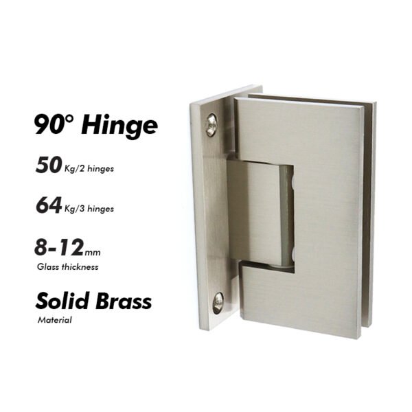 Brushed Nickel 90 Degree Wall To Glass Bathroom Door Hinges