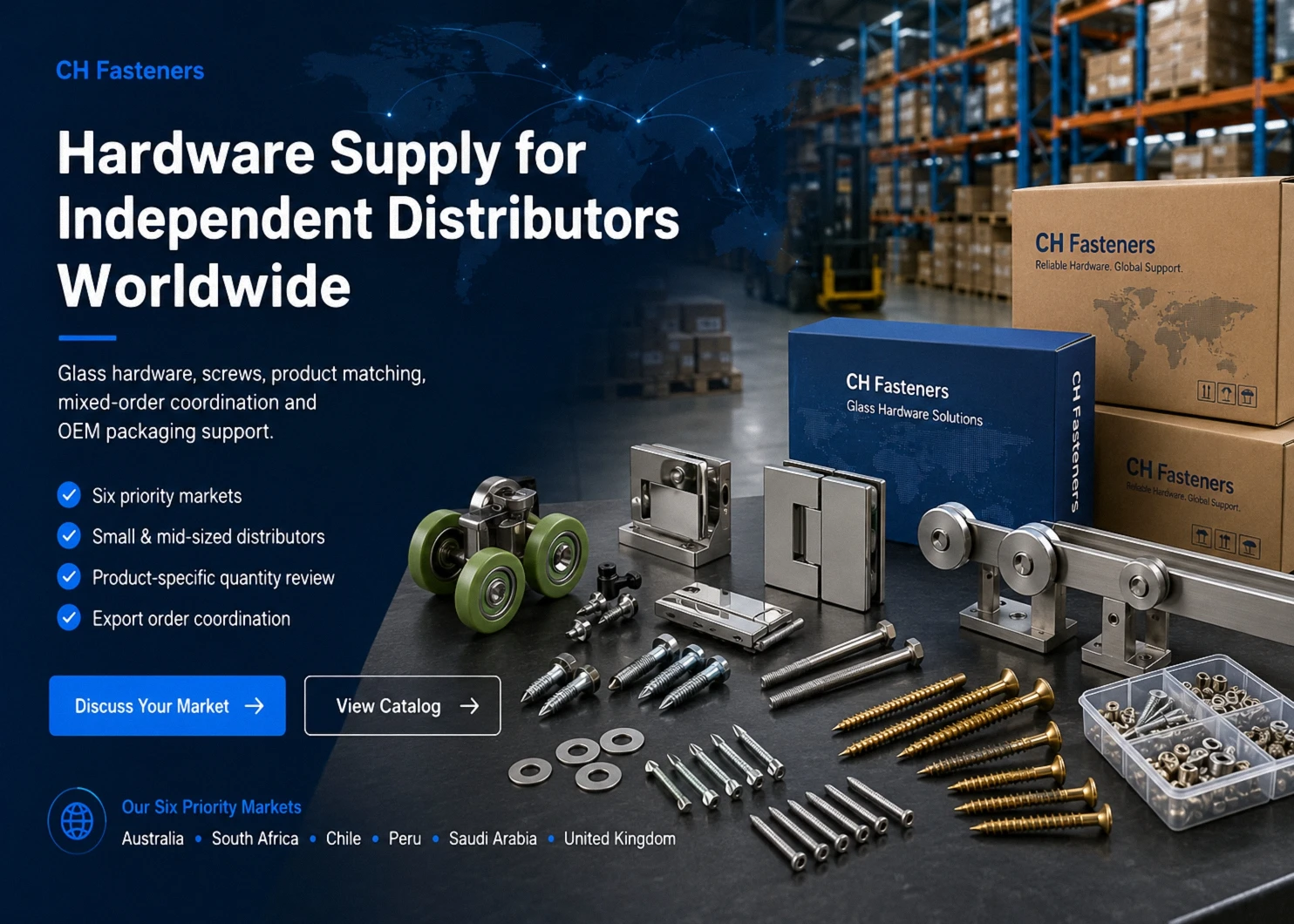 Glass door hardware and screw supply for international distributors