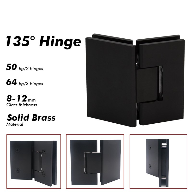 Matte Black 135 Degree Glass To Glass Shower Door Hinges