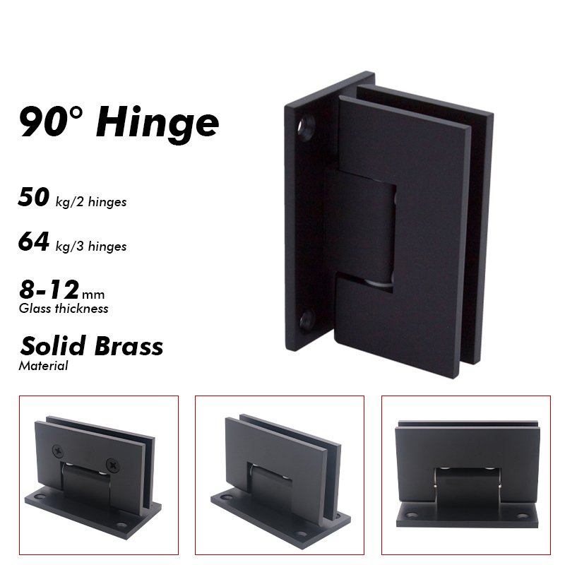 Matte Black 90 Degree Not Adjustable Shower Door Hinges
