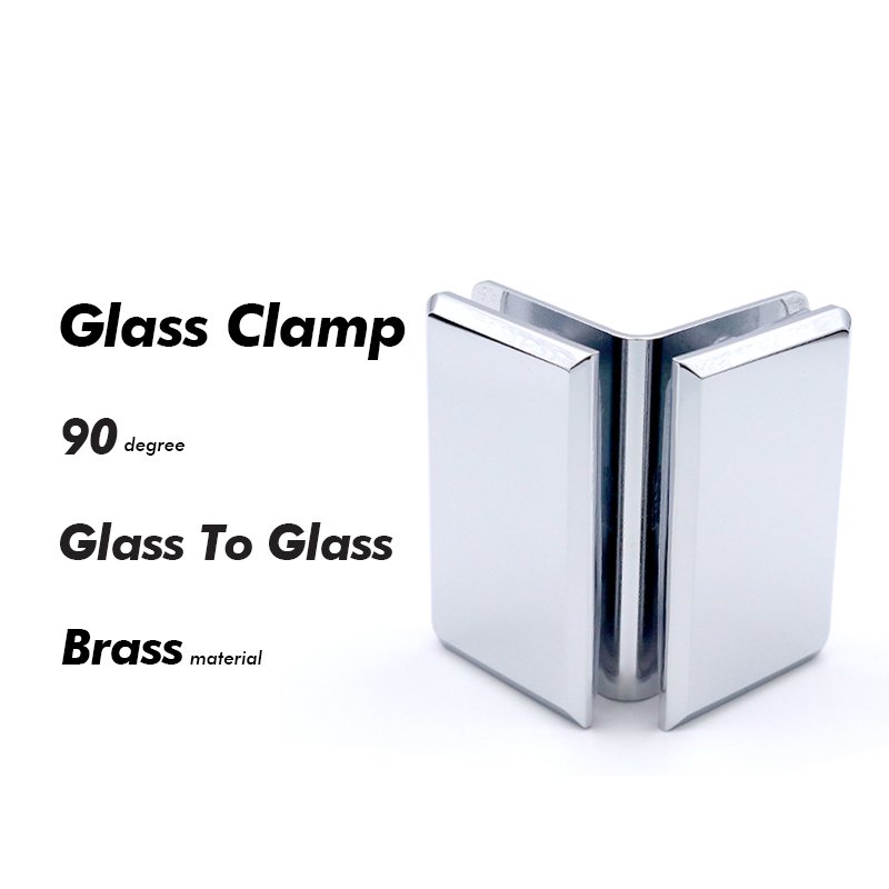 Polished Chrome Glass To Glass Brass Bathroom Door Clamp Shower Hardware