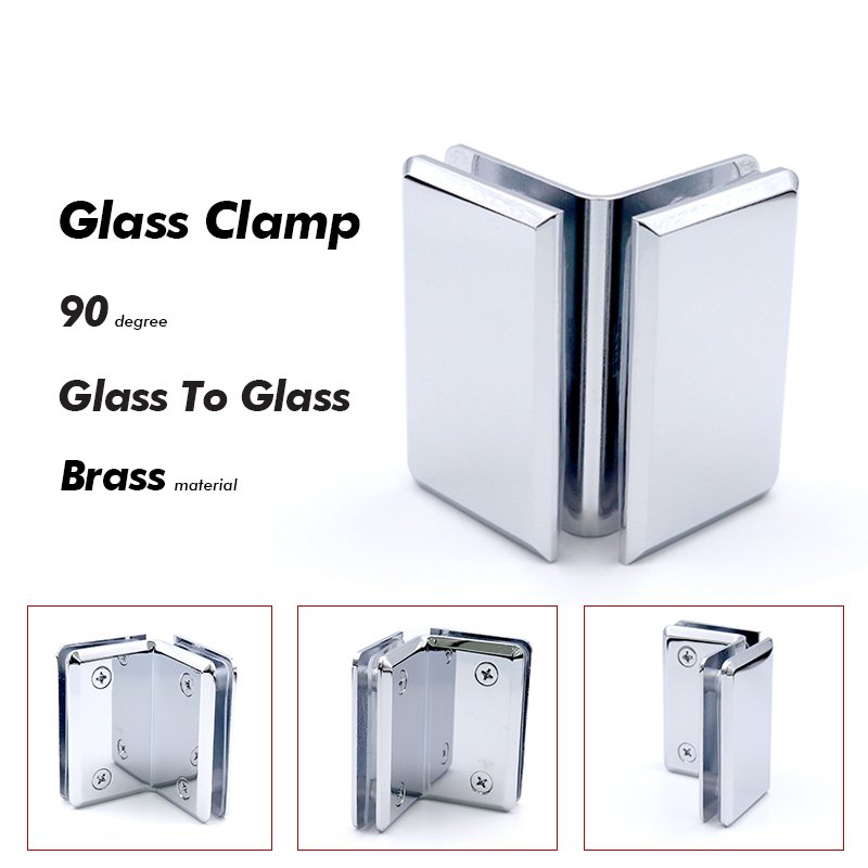 Polished Chrome Glass To Glass Brass Bathroom Door Clamp Shower Hardware