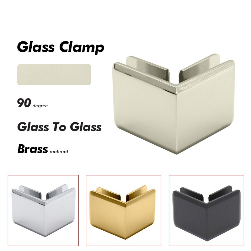 Polished Chrome Glass To Glass Brass Shower Bathroom Door Fixed Clamp 3 Polished Chrome Glass To Glass Brass Shower Bathroom Door Fixed Clamp