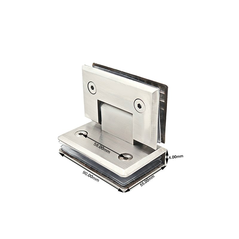 Popular Style Square Beveled 90 Degree Glass To Glass Chrome Satin Stainless Steel Hinge