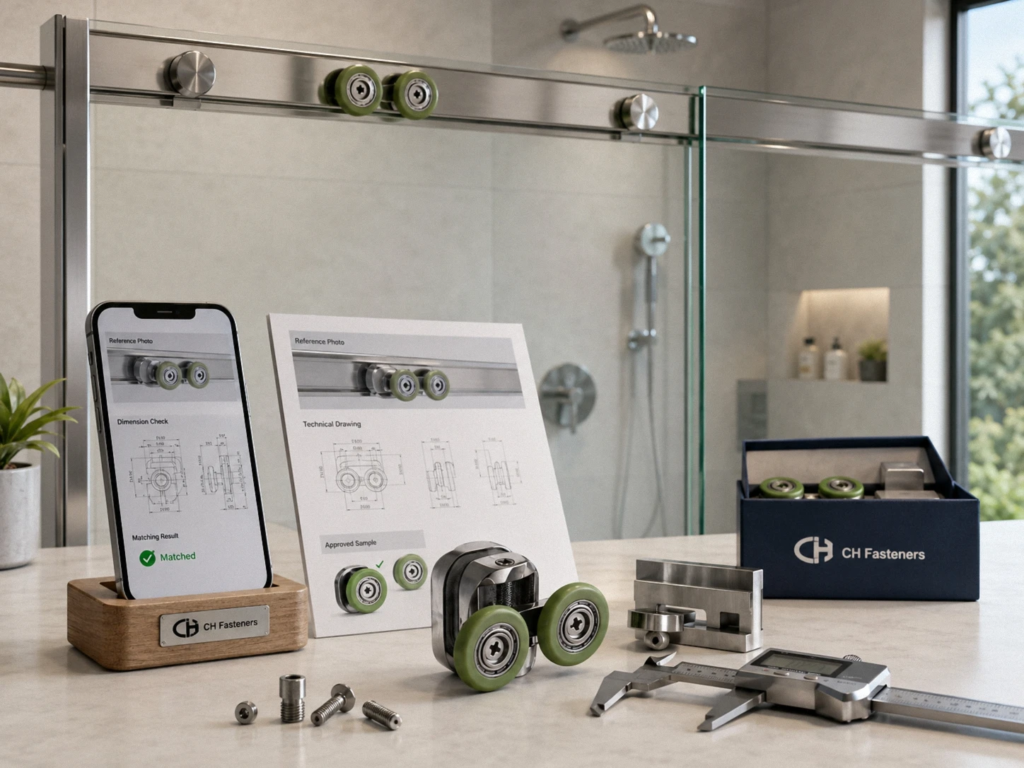 Shower door roller and glass hardware product matching service
