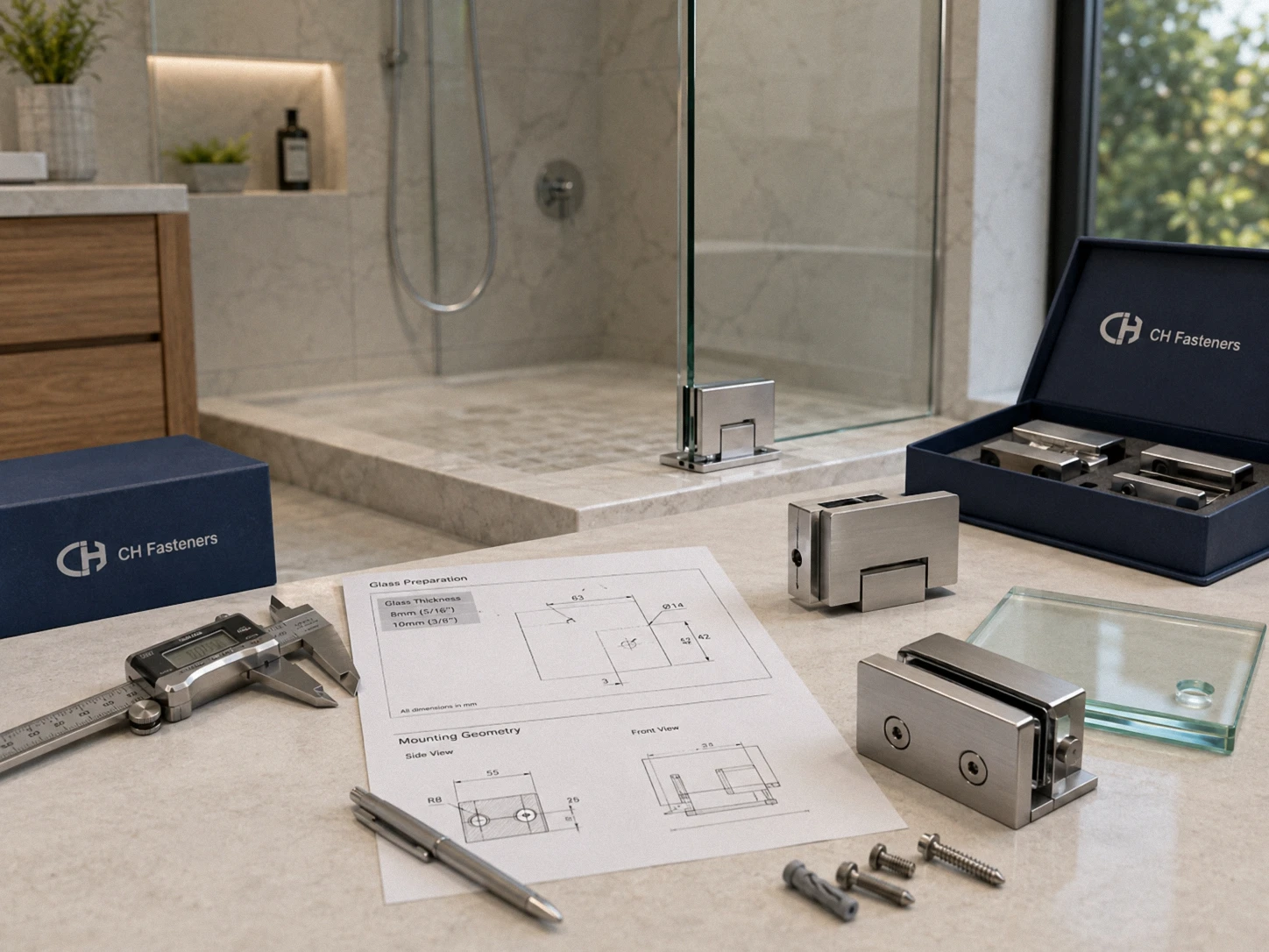 Shower door hinge and glass fitting matching information