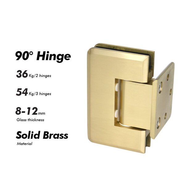 Satin Gold Adjustable Solid Brass Shower Door Hinges