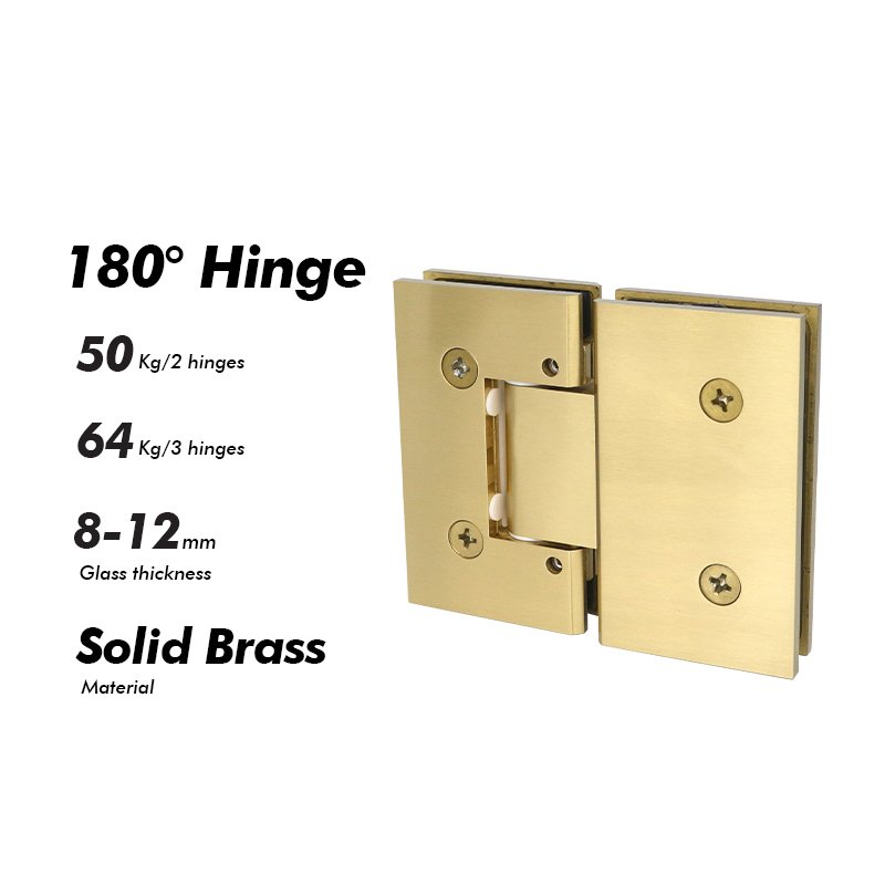 Satin Gold Adjustable Tempered Glass Glass Accessories Solid Brass Shower Door Hinges