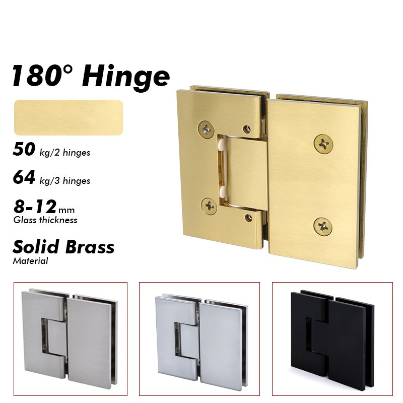 Satin Gold Adjustable Tempered Glass Glass Accessories Solid Brass Shower Door Hinges