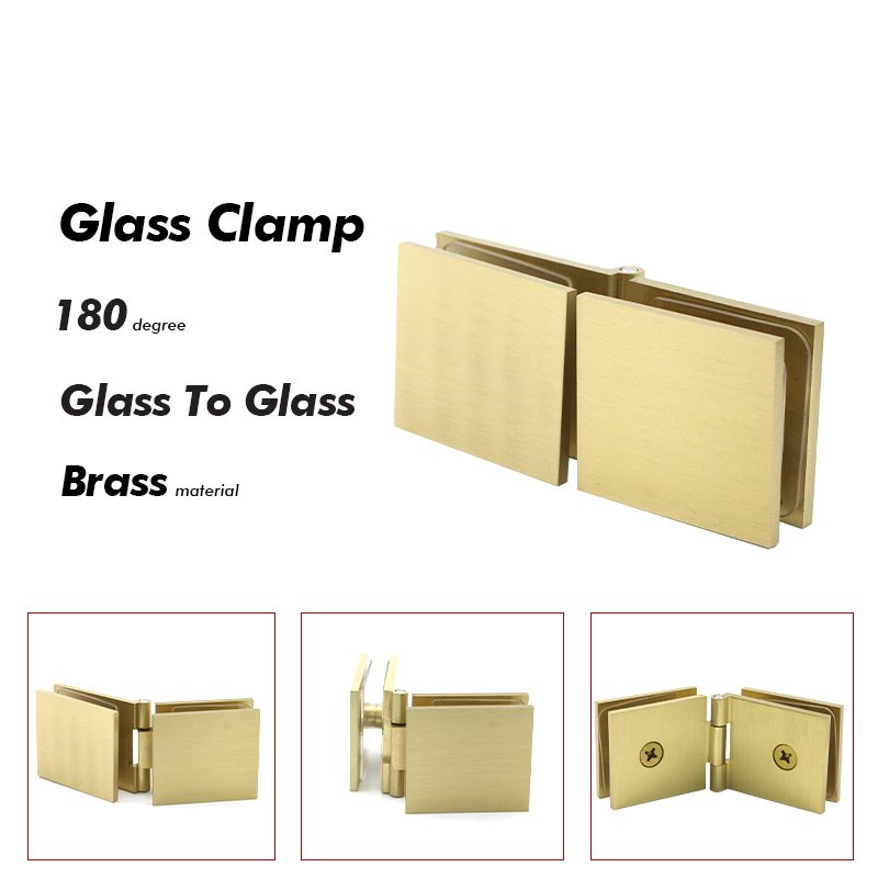 Satin Gold Glass To Glass Brass Shower Door Clamps Fittings